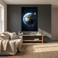 Earth and moon space canvas wall art