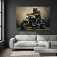 Bullmastiff Biker Stretched Canvas Wall Art, Funny Dog on Motorcycle Print, Man Cave Wall Decor