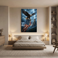 Bald Eagle American Flag Stretched Canvas Wall Art, Stormy Castle Tower Print, Patriotic Wall Decor