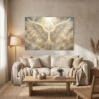 Angel Wings Heavenly Light Stretched Canvas Wall Art, Faith-Inspired Radiant Sky Print, Spiritual Room Decor