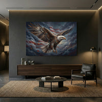 Metallic Bald Eagle Flag Stretched Canvas Wall Art, Autumn Storm Sky Print, Patriotic Wall Decor