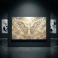 Angel Wings Heavenly Light Stretched Canvas Wall Art, Faith-Inspired Radiant Sky Print, Spiritual Room Decor