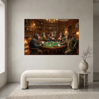 Five Chimpanzees Playing Poker Canvas Wall Art, Classic Funny Animal Print, Man Cave Card Game Decor