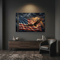 Bald Eagle American Flag Canvas Wall Art, Patriotic Oil Painting Print, Independence Day Decor