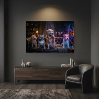 Five Dogs Watching Scary Movie Canvas Wall Art, Funny Dog Print, Movie Night Decor