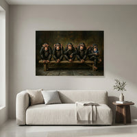 Five Wise Monkeys with Smartphone Canvas Wall Art, Funny Modern Twist Print, Humorous Office Decor