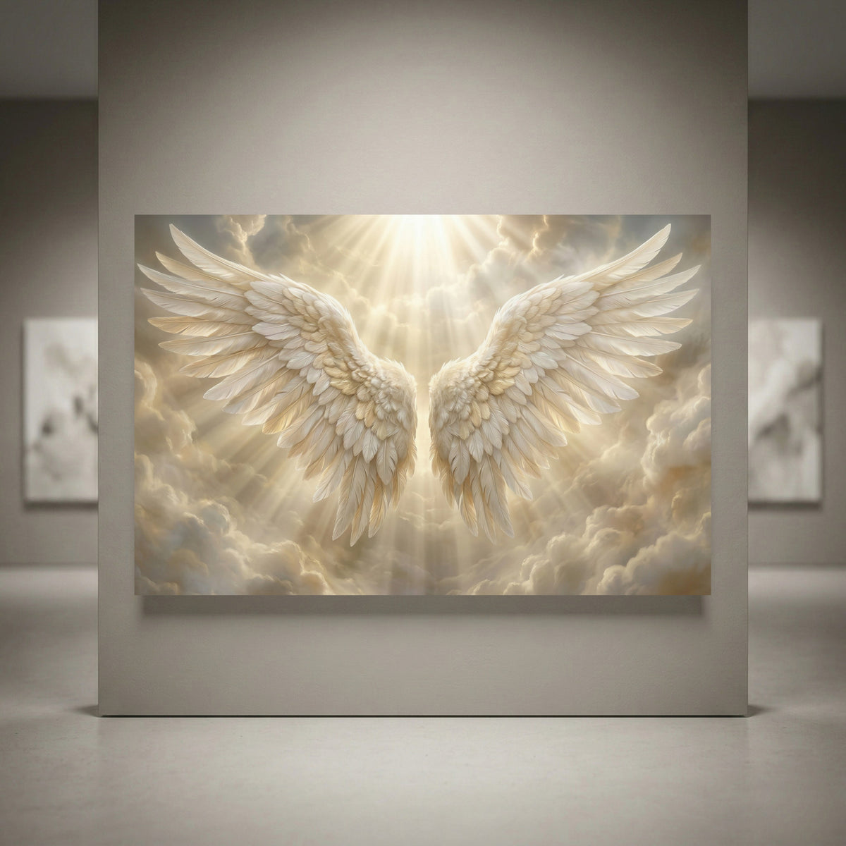 Angel Wings Heavenly Light Stretched Canvas Wall Art, Faith-Inspired Radiant Sky Print, Spiritual Room Decor