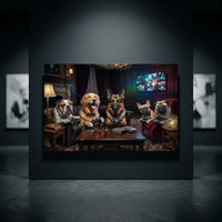 Five Dogs Video Game Night Canvas Wall Art, Funny Gamer Dog Print, Man Cave Decor