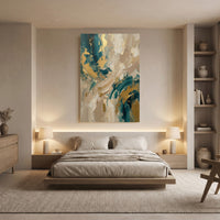 Abstract gold teal textured canvas wall art