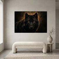 Black Wolf Portrait Stretched Canvas Wall Art, Amber Eyes Wildlife Print, Dramatic Animal Decor