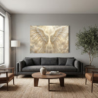 Golden Angel Wings Stretched Canvas Wall Art, Heavenly Light Rays Print, Faith Wall Decor