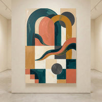 Mid-Century Geometric Arches Stretched Canvas Wall Art, Abstract Color Block Print, Modern Room Decor
