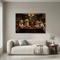 Five Dogs Gentlemen's Club Canvas Wall Art, Funny Dog Print, Whiskey Bar Decor
