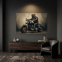 Bullmastiff Biker Stretched Canvas Wall Art, Funny Dog on Motorcycle Print, Man Cave Wall Decor