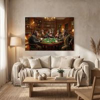 Five Chimpanzees Playing Poker Canvas Wall Art, Classic Funny Animal Print, Man Cave Card Game Decor