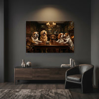 Five Dogs Gentlemen's Club Canvas Wall Art, Funny Dog Print, Whiskey Bar Decor