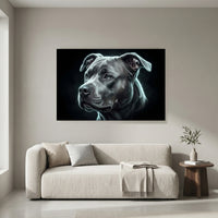 Electric Pit Bull Portrait Canvas Wall Art, Glowing Blue Dog Print, Modern Pet Decor