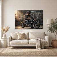 Rottweiler Biker Stretched Canvas Wall Art, Funny Dog on Motorcycle Print, Garage Wall Decor