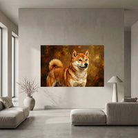 Shiba Inu Oil Painting Canvas Wall Art, Classic Dog Portrait Print, Warm Rustic Decor