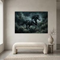 Black stallion stormy canvas wall art