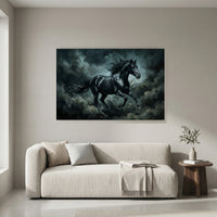 Black stallion stormy canvas wall art