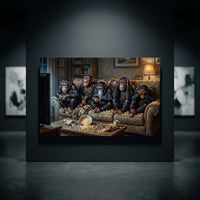 Five Chimpanzees Movie Night Canvas Wall Art, Funny Monkey Print, Popcorn Couch Decor