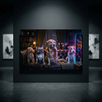 Five Dogs Watching Scary Movie Canvas Wall Art, Funny Dog Print, Movie Night Decor
