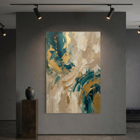 Abstract gold teal textured canvas wall art