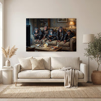 Five Chimpanzees Movie Night Canvas Wall Art, Funny Monkey Print, Popcorn Couch Decor