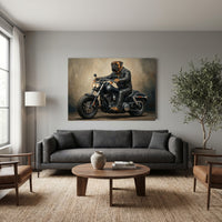 Bullmastiff Biker Stretched Canvas Wall Art, Funny Dog on Motorcycle Print, Man Cave Wall Decor