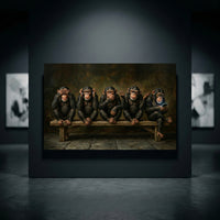 Five Wise Monkeys with Smartphone Canvas Wall Art, Funny Modern Twist Print, Humorous Office Decor